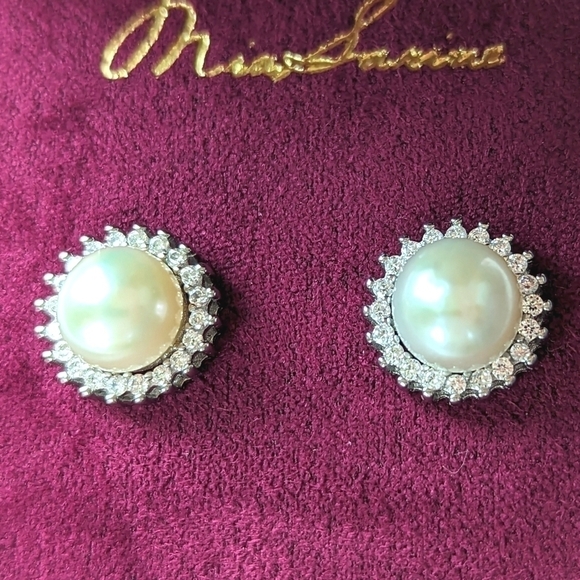 Mia Sarine Jewelry - Mia Sarine Freshwater Pearl Cubic Zirconia Sterling Silver Stud Earrings NWT